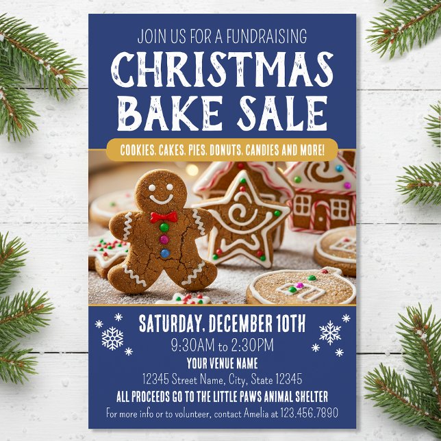 Flyer Christmas Bake Sale Festive Holiday Navy Business (Criador carregado)