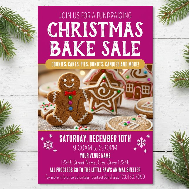 Flyer Christmas Bake Sale Festive Holiday Pink Business (Criador carregado)