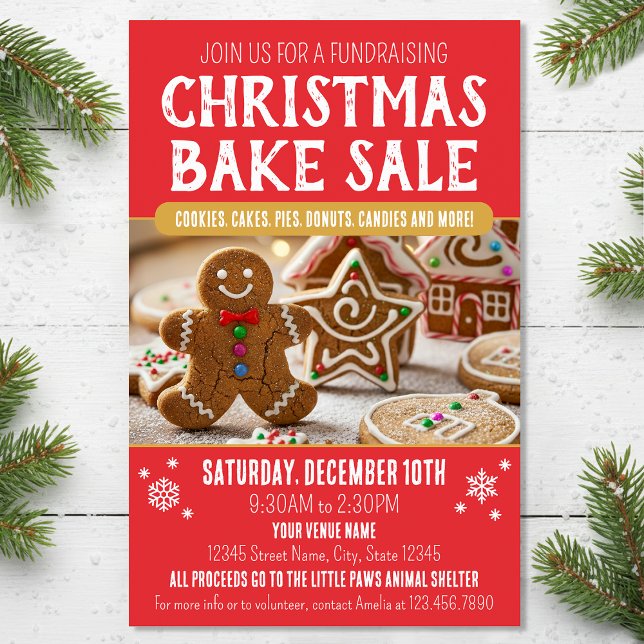Flyer Christmas Bake Sale Festive Holiday Red Business (Criador carregado)