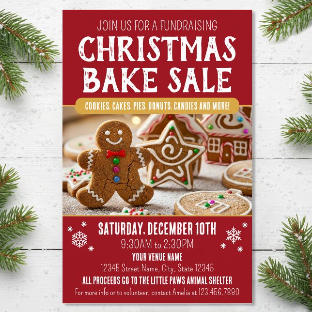 Flyer Christmas Bake Sale Photo Festive Holiday Deep Red (Criador carregado)