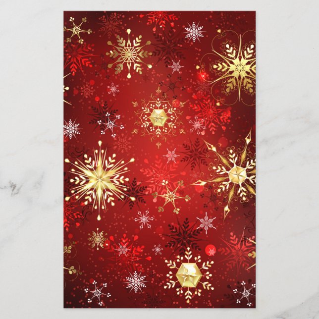 Flyer Christmas Golden Snowflakes on Red Background (Frente)