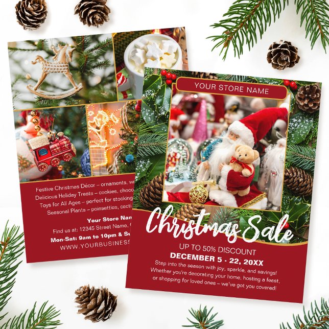 Flyer Christmas Sale Shopping Festive Deep Red Business (Criador carregado)
