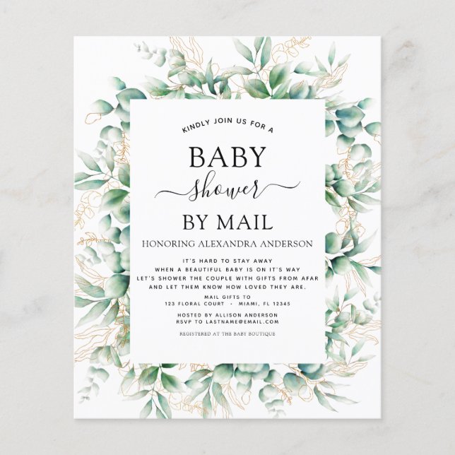 Flyer Chuva de Bebê com Orçamento Limitado pelo Correio  (Frente)
