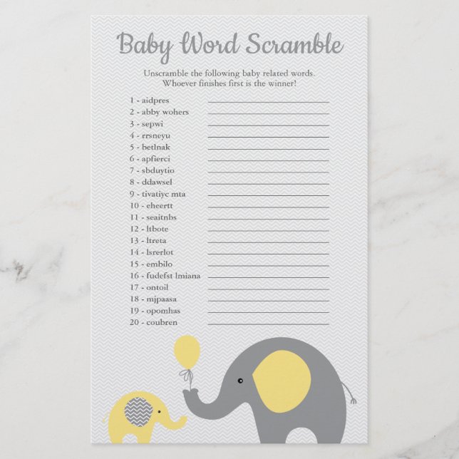 Flyer Chuva de Bebê do Elefante Amarelo e Cinza - Jogo d (Frente)