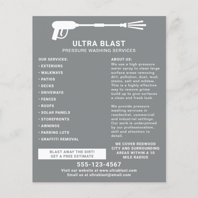 Flyer Cinza De Arma De Água De Lavagem Por Pressão (Frente)