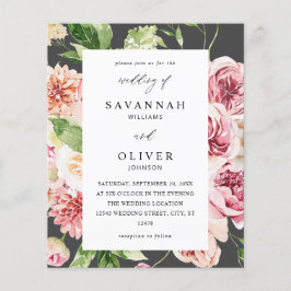 Flyer Cinza de Casamento Floral e Greenery, Cor-de-rosa
