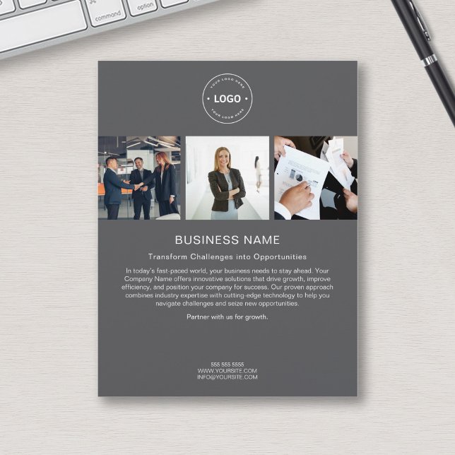 Flyer Cinza de Fotografia personalizada moderna Empresa  (Modern Custom Logo Photo Gray Corporate Business Flyer)