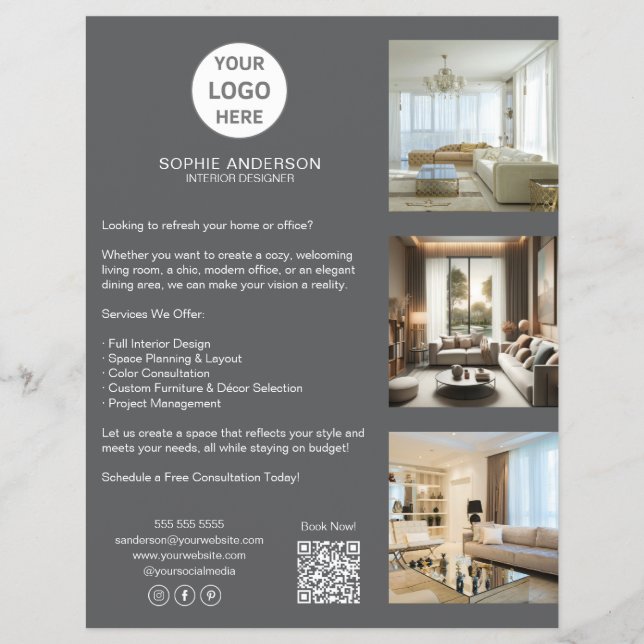 Flyer Cinza de logotipo personalizado moderno Empresa pr (Frente)