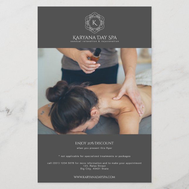 Flyer Cinza Escura Profissional Spa Bem-Estar Elegante  (Frente)