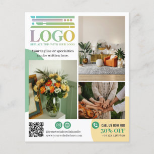 Flyer Círculos Amarelo Verde Logotipo Fotos Promocionais