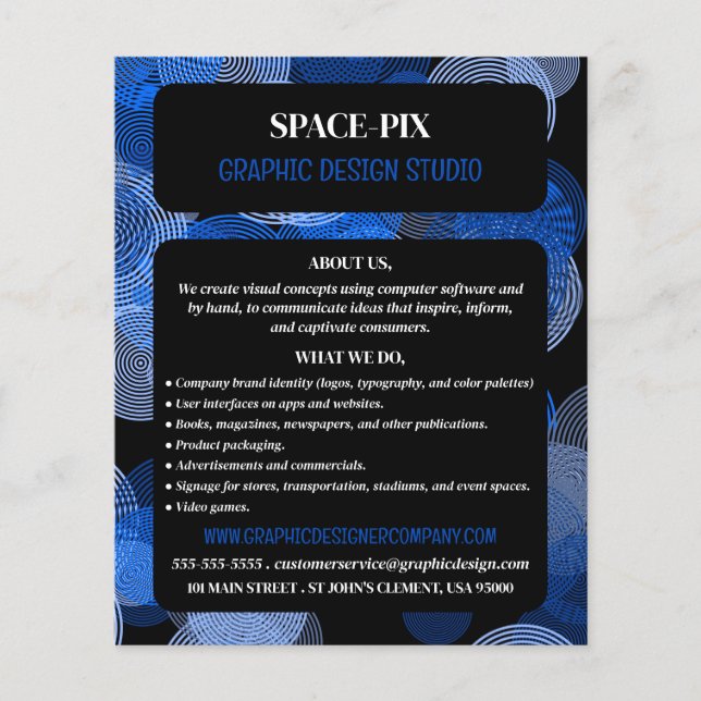 Flyer Círculos Gráficos Azuis, Anúncio do Designer Gráfi (Frente)