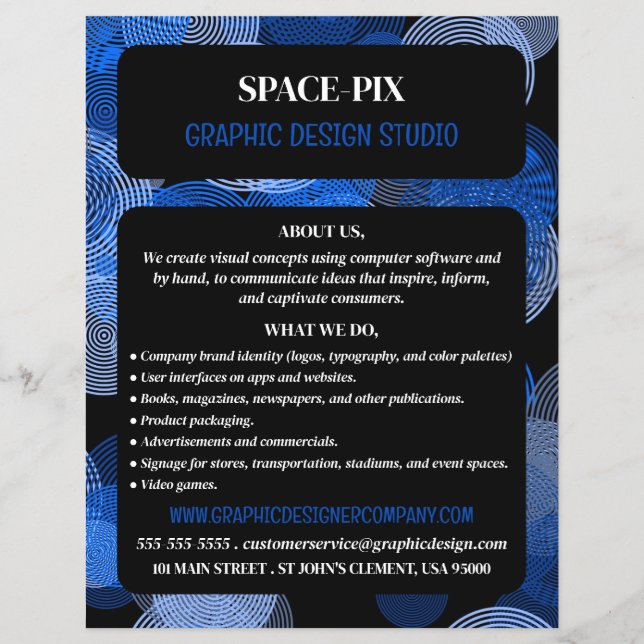 Flyer Círculos Gráficos Azuis, Anúncio do Designer Gráfi (Frente)