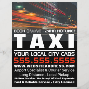 Flyer City Lights, Taxi Cab Firm com Lista de Preços