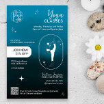 Flyer Classes de estúdio de instrutores Yoga, estrela az<br><div class="desc">O moderno marinho azul de gradação de aquarelas ombre com estrelas,  formas geométricas e yoga posiciona a silhueta de professores de estúdio Yoga para promo e lista de preços. Adicione seu,  logotipo,  mídia social,  endereço e cronograma.</div>