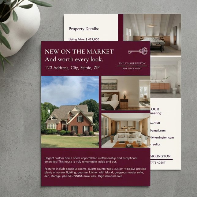 Flyer Classic Key Listing Maroon Real Estate Agent (Criador carregado)