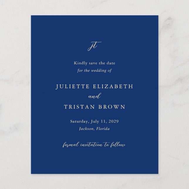 Flyer Classic Navy and Cream Wedding Save the Date (Frente)