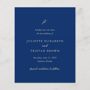 Flyer Clássico Save the Date de casamento em azul-marinh