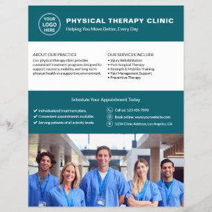 Flyer Clínica de Fisioterapia Logotipo Azul Foto QR