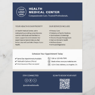 Flyer Clínica de Saúde Logo Personalizado Código QR Médi