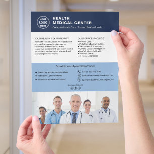 Flyer Clínica de Saúde Médico Logotipo Personalizado Azu