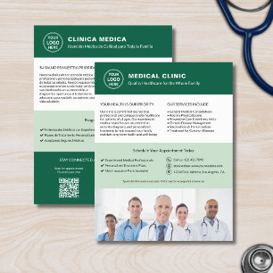 Flyer Clínica Médica Bilíngue Inglês Espanhol Verde