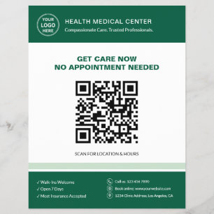 Flyer Clínica Médica Doutor QR Atendimento Urgente Green