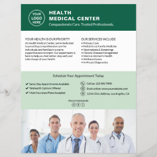 Flyer Clínica Médica Logo Personalizado Verde