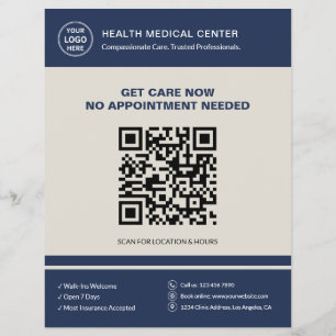 Flyer Clínica Médica QR Atendimento Urgente de Caminhada