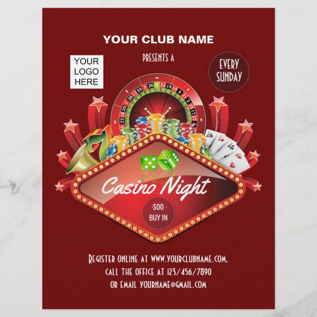 Flyer Club Casino Night Party personalizou adicionar fot (Frente)