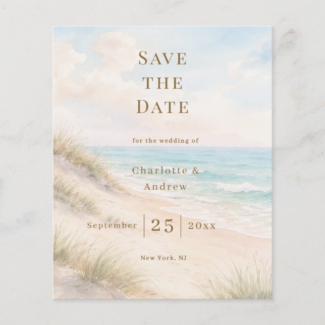 Flyer Coastal beach modern budget wedding Save the Date (Frente)