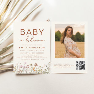 Flyer Código QR Bebê de Flor Selvagem em Chá de fraldas