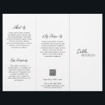 Flyer Código QR Contemporâneo Simples Preto Branco Moder<br><div class="desc">Folheto preto e branco moderno e profissional com três folhetos apresentando um design simples e mínimo com seu nome em um roteiro elegante e fonte sans serif contemporânea. O modelo inclui várias seções divididas para seus serviços em um layout minimalista. A parte traseira tem as suas informações de contato e...</div>