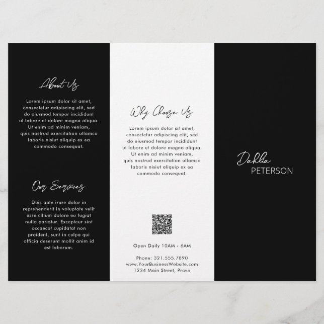 Flyer Código QR Contemporâneo Simples Preto Moderno (Frente)