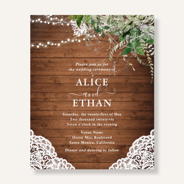 Flyer Código QR de casamento barato com madeira rústica  (Criador carregado)