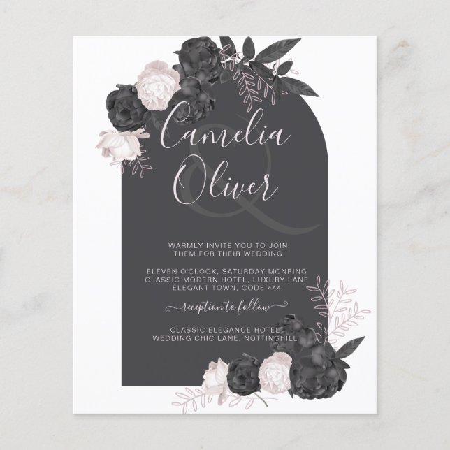 Flyer Código QR de Casamento Gótico com Rosa de Blush Pr (Frente)