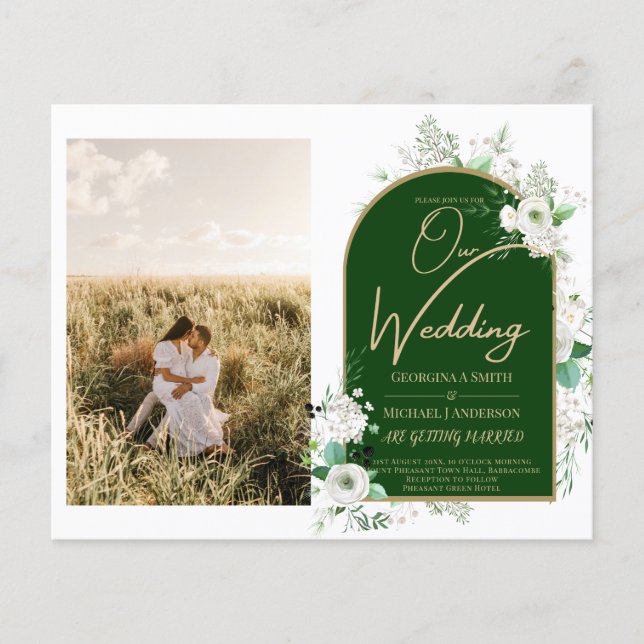 Flyer Código QR de Casamento Verde de Rosas Brancas Tota (Frente)