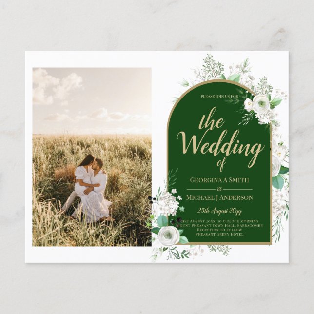 Flyer Código QR de Casamento Verde de Rosas Brancas Tota (Frente)