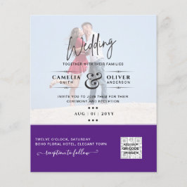 Flyer Código QR de Convite de Casamento com Foto Roxa Sa