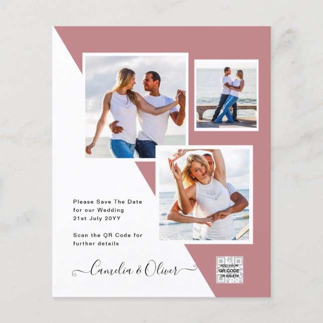 Flyer Código QR de Data de Salvamento de ROSA de Foto do (Frente)