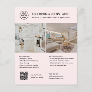 Flyer Código QR de Foto do Logotipo Rosa dos Serviços de