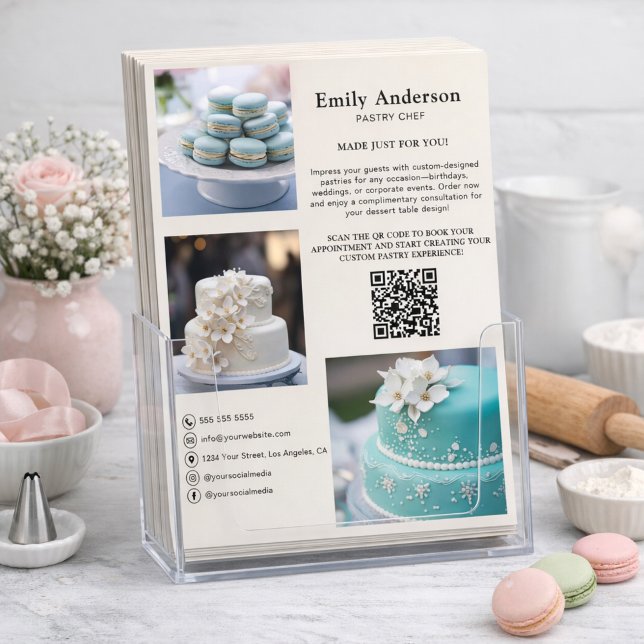 Flyer Código QR de Fotografia dos Serviços de Panificaçã (Pastry Chef Bakery Services Photo QR Code Flyer)