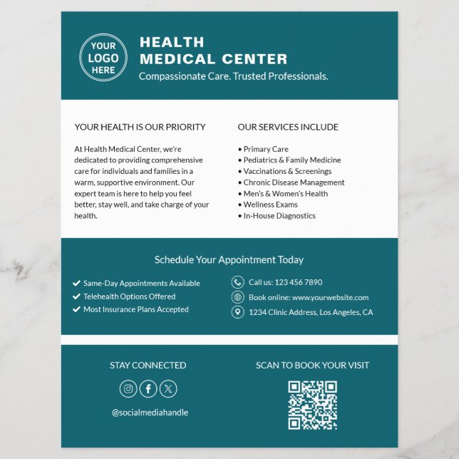 Flyer Código QR de Logo Personalizado do Doutor da Clíni (Frente)