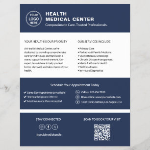 Flyer Código QR de Logo Personalizado do Médico da Clíni