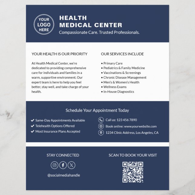 Flyer Código QR de Logo Personalizado do Médico da Clíni (Frente)