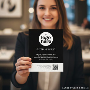 Flyer Código QR de Logotipo Personalizado Preto e Branco