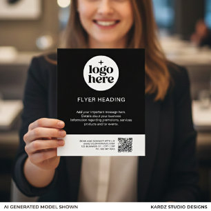 Flyer Código QR de Logotipo Personalizado Preto e Branco