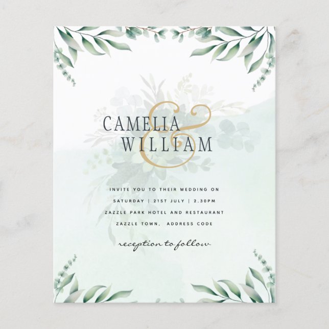 Flyer CÓDIGO QR de RSVP de Convites de Casamento Verde (Frente)