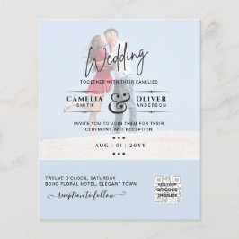 Flyer Código QR do Convite de Casamento da Foto Azul Chi