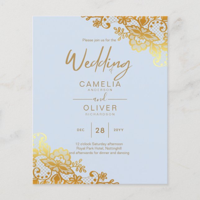 Flyer Código QR do Convite de casamento DOURADO LACE All (Frente)