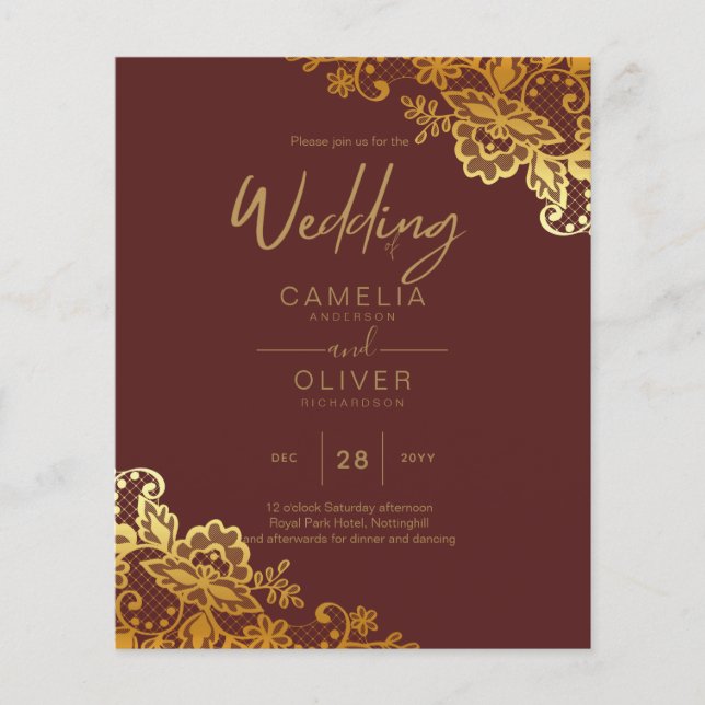 Flyer Código QR do Convite de casamento DOURADO LACE All (Frente)